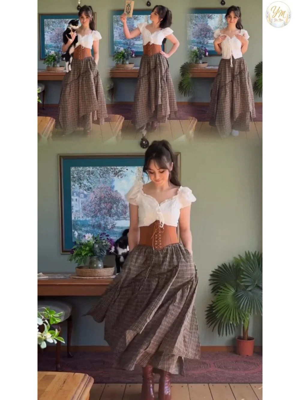 Flowy Asymmetrical Maxi Skirt with Pockets Double Layer Renaissance